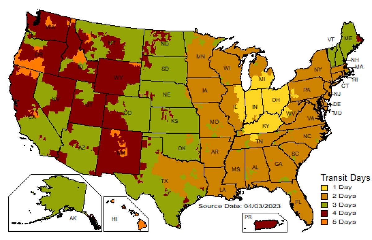 UPS Ground Map Transit Times